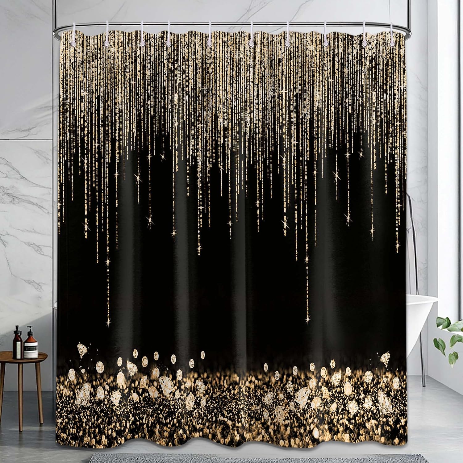 Home Bathroom Spa - Cortina de Chuveiro Luxuosa com Glitter